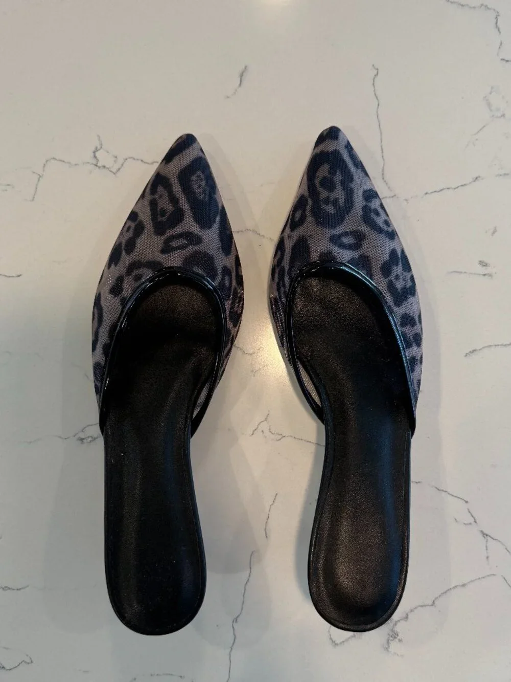 Leopard print mesh kitten heels slip on mules size 8